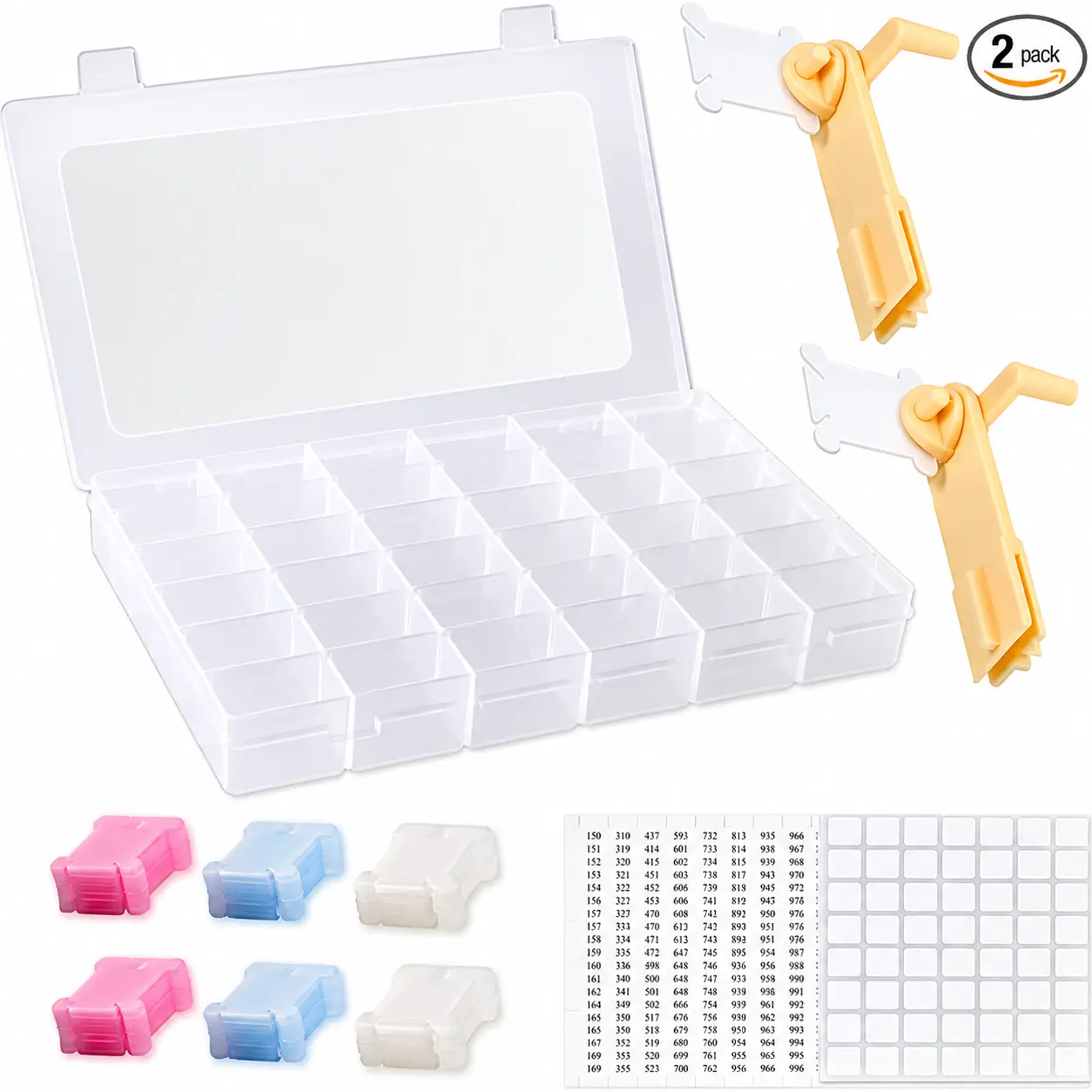 Embroidery Floss Organizer Box Tools - Bobbin Winder, 1 Removable 36 Compartments with 120 Floss Bobbins and Stickers for Craft DIY Cross Stitch Thread Sewing Bead Jewelry Diamonds Storage