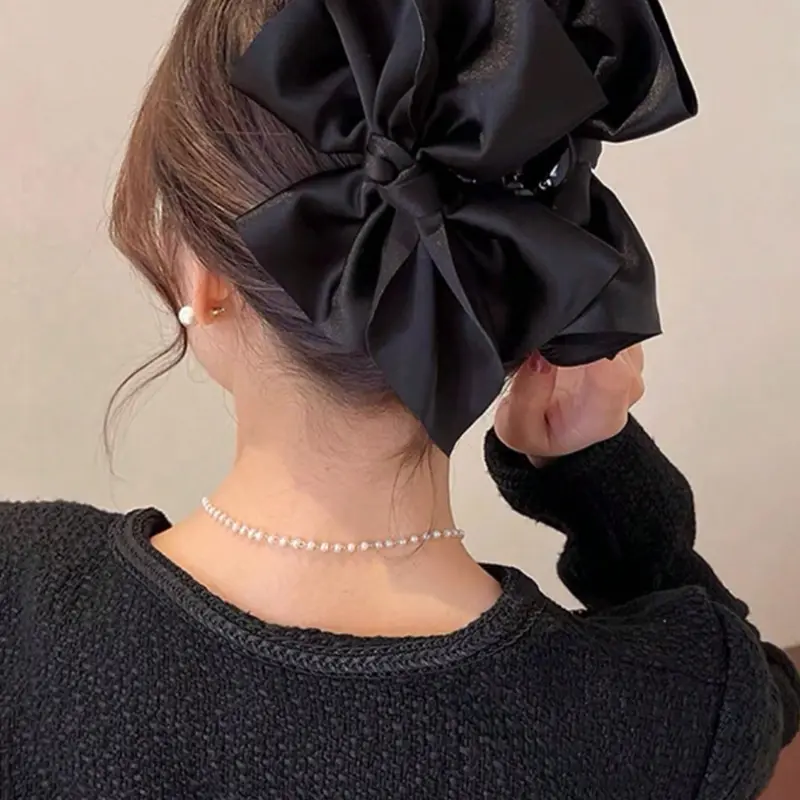 Elegant Style Solid Color Bowknot Decor Hair Claw Clip, Casual Easy Griping Large Size Hair Claw, Fashion Hair Accessories For Women & Girls
