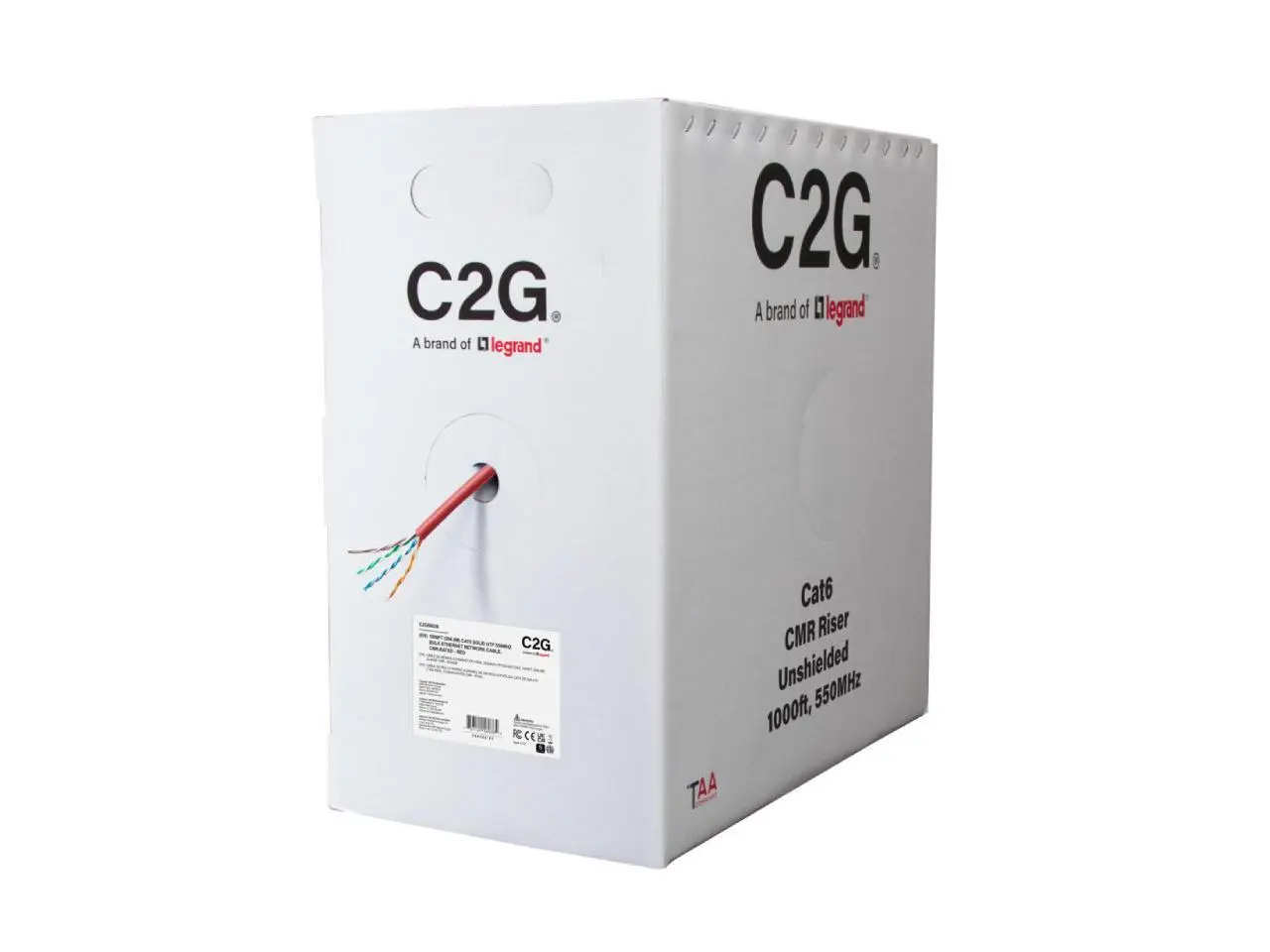 C2G 1000ft TAA Compliant Cat6 Bulk Unshielded Ethernet Network Cable - Red C2G56036