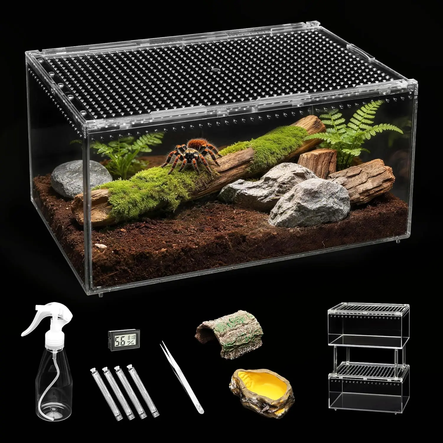 Large Reptile Terrarium Kit,Escape Proof Tarantula Enclosure,PC Starter Hermit Crab Tank,Spider Habitat for Praying Mantis Cage,Frog Vivarium,Insect House,Lizard Cribs,Leopard Gecko Container