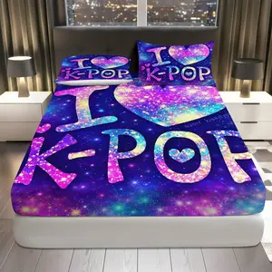 3Pcs Galaxy Star K-Pop Fitted sheet Three Piece Set (1*Fitted Sheet+2*Pillowcases, Coreless), Celebration theme, Music Bedding Set, Mattress protector Soft, Breathable