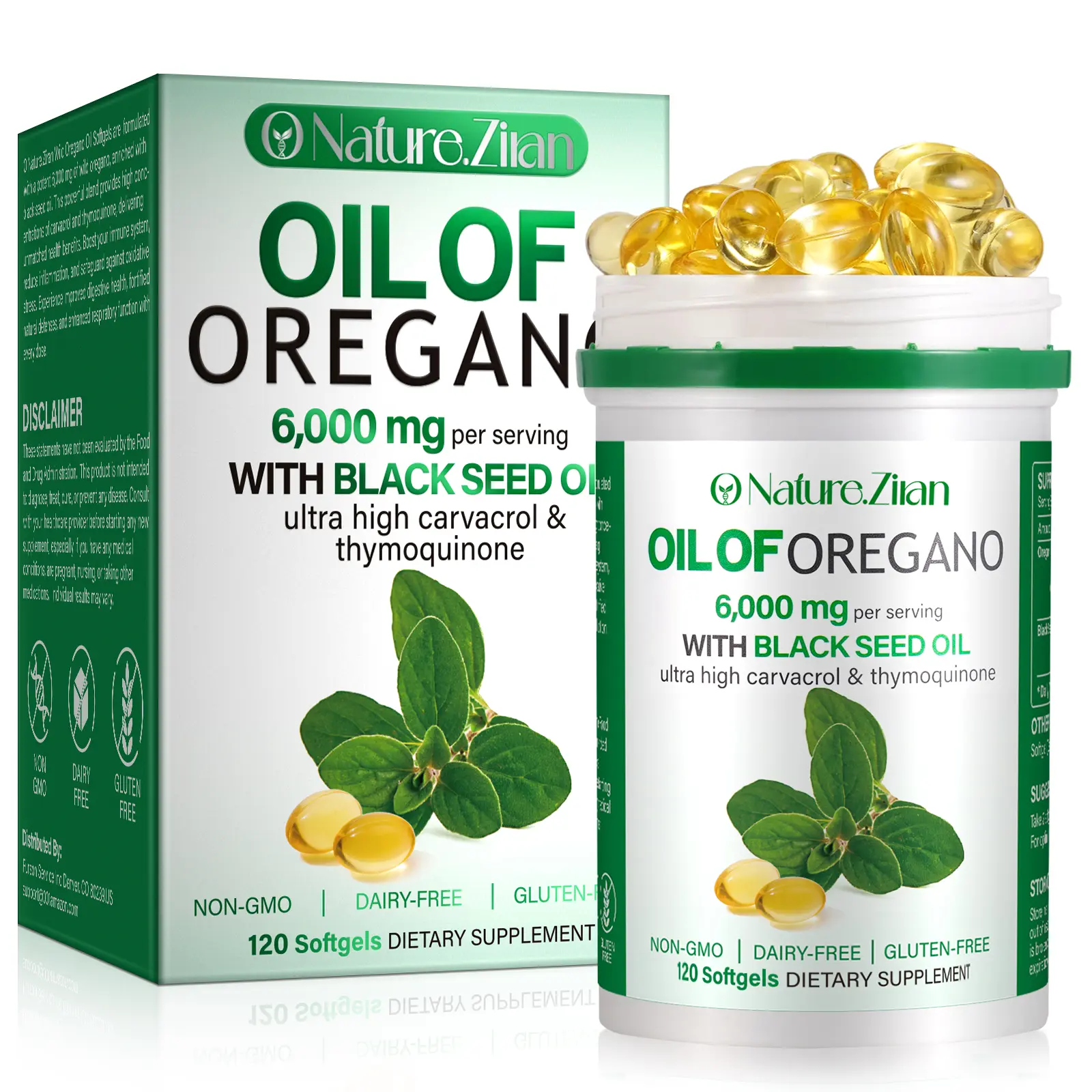 O NATURE . ZIRAN Sugar-Free Oil of Oregano Dietary Supplement Softgels, 300 Count - 2-in-1 Formula with Black Seed Oil, 4X Strength Carvacrol & Thymoquinone, Edible, Natural Antioxidant Herbal summerwins