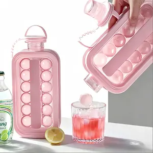 2-in-1 Portable Ice Cube Maker Bottle | Food-Grade Silicone Ice Tray with Built-In Dispenser, Easy Release Round Ice Ball Maker for Drinks, Cocktails & More BPA-Free Lid