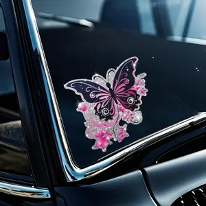 Shiny Leaf Butterfly Car Decorative Sticker, Self-Adhesive Cartoon Style Decal for Cars Trucks Doors Windows, Easy Application, Best Gift Idea