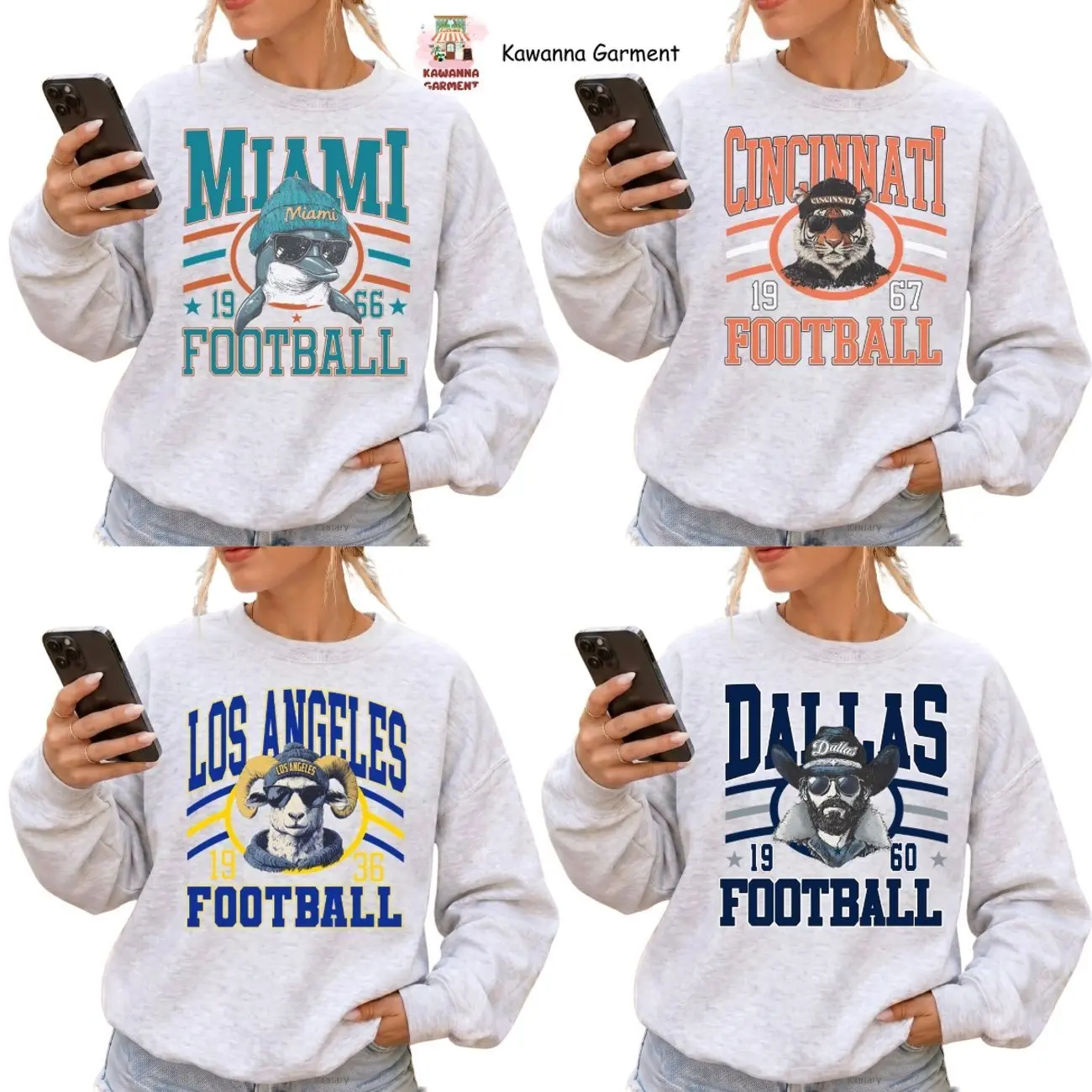 Unisex Crewneck Sport Sweatshirt All Team Football, Ash Grey Color Menswear and Womenwear, Comfort Ash Color, Full Size.