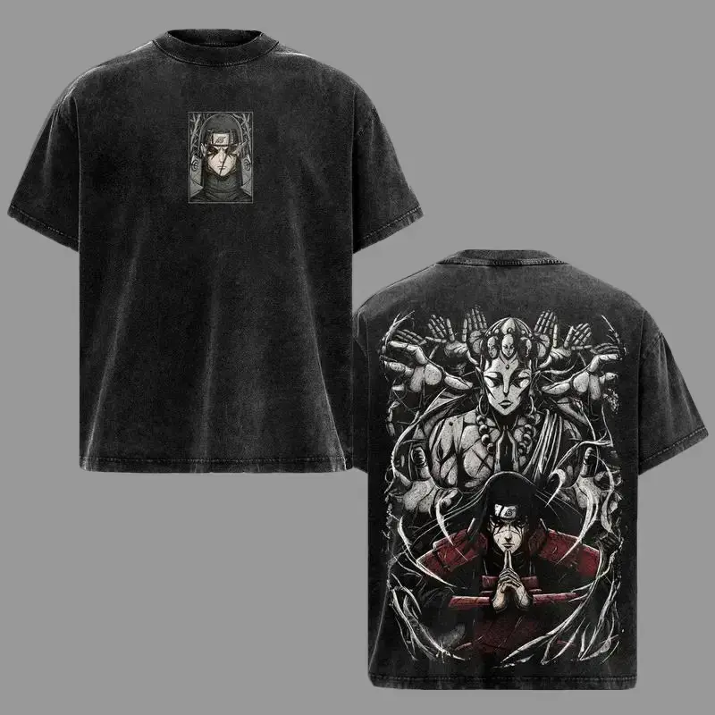 Men's Short-Sleeve NRT Anime Hashirama Senju First Hokage Graphic Crewneck T-Shirt - Vintage Acid Wash Oversized Fabric Streetwear Gift Top