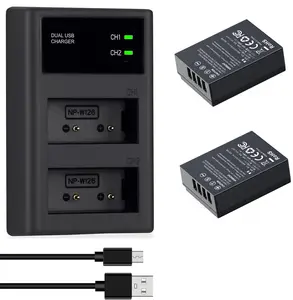 2 Pack 1300mAh NP-W126 NP-W126S Battery and Charger for Fujifilm XM5, X100VI, X100V, XS10, XT30, XT30 II, XT20, XE4, A5 + Dual-Slot Fast Charger Type-C and Micro-USB Input