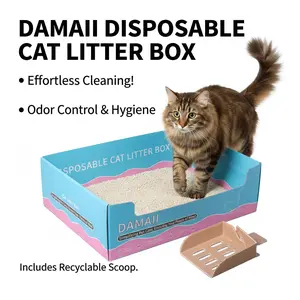 DAMAI Disposable Cat Litter Box 5-Pack All-In-One Effortless Cleaning Odor Control Hygiene Includes Recyclable Scoop