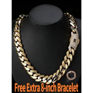 Men's Cuban Chain Necklace, Heavy Duty Layered Chain, Cuban Link Chain, Birthday/Anniversary Gifts for Fathers, Husbands, Boyfriends - Hip Hop Necklace, Urban Style, Free Extra 8-inch Bracelet