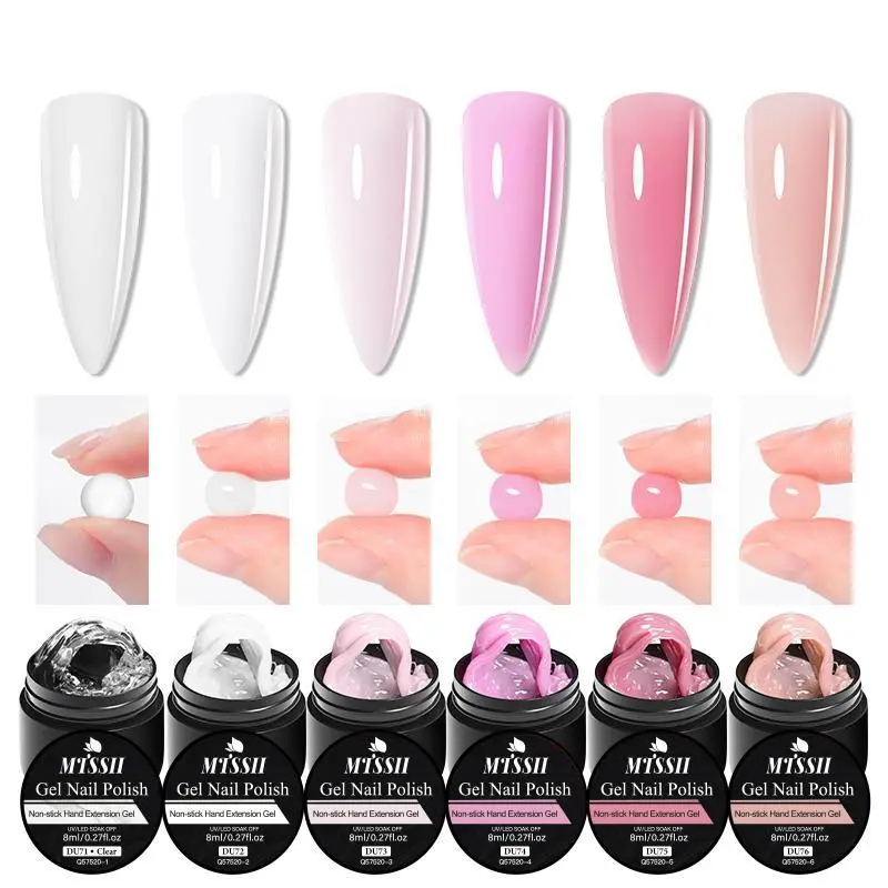Non Stick Hand Extension Gel, 6 Counts/set Transparent Solid Self-leveling Gel Polish, Nail Art DIY 3D Carving Flower Modeling Gel, Rhinestone Glue, Poly Gel Kit, Nail Art Supplies