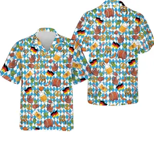 Hawaiian Shirt Oktoberfest Bavarian Pretzel Sausage Print – German Beer Festival Aloha Button Up, Beer Lover Gift, Summer Vacation Tropical Menswear