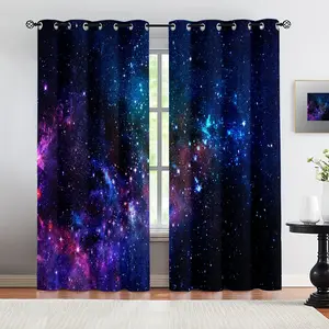 Cosmic Nebula Print Curtains, Room Decor Curtain, Space-Themed Blackout Privacy Grommet Curtains Featuring Colorful Swirling Nebulae in Purple, Pink, Blue, and Green, Perfect for Bedrooms, Living Rooms, and Studies, 2-Pack, Machine Washable