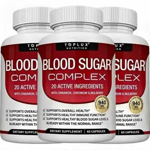 3 Bottles of Toplux Nutrition Blood Sugar Complex 20 Vitamins &Minerals for Effective Glucose Management andOverall Health Support natural Healthcare Fitness Edible blood sugar complex supplement | healthy blood sugar