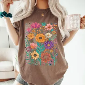 Comfort Colors Boho Wildflower Shirt Aesthetic Floral T-Shirt Trendy Retro Flower Graphic Tee Vintage Nature Gift for Her Minimalist Botanical Top Oversized Sunday Shirt 2026 Bloom Tee Support Wildflower Era Art Garden