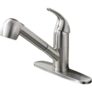 Kitchen Faucet with Pull Out Sprayer Low Profile Stainless Steel Single Handle Brushed Nikcel Utility Laundry Sink Faucet for 1 or 3 Hole Grifo De Cocina