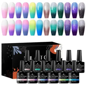 MSRUIOO 12pcs Thermal Gel Nail Polish Set, 3 Layers Temperature Color-Changing Soak off UV LED Gel Varnish Manicure, Alcohol-Free, Salon Quality for DIY Manicures, Nail Art