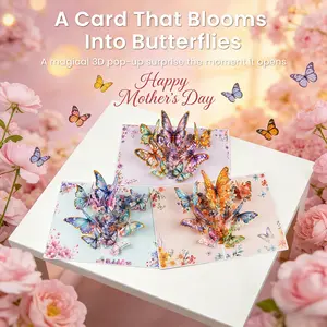 Mother's Day gift  3D Pop-Up Butterfly Flower Bouquet Greeting Card for Women -  3D Pop-up Gifts for Women, Wife, Mom, Grandmother Pastel Color