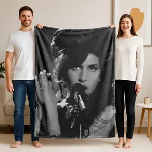 1 piece Amy Winehouse concert stage moment themed flannel blanket, Flannel throw blanket - suitable for sofas and beds, all-season use, super soft and comfortable, digital printing, 100% polyester material, machine washable