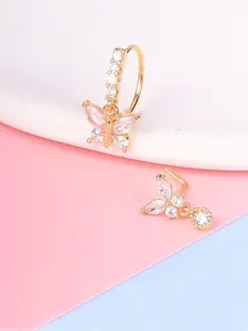 Elegant Butterfly Design Nose Ring & Stud Earrings, Artificial Gemstone Decor Nose Ring & Stud Earrings, Fashion Jewelry Accessories for Women & Girls, Rhinestone Nose Ring