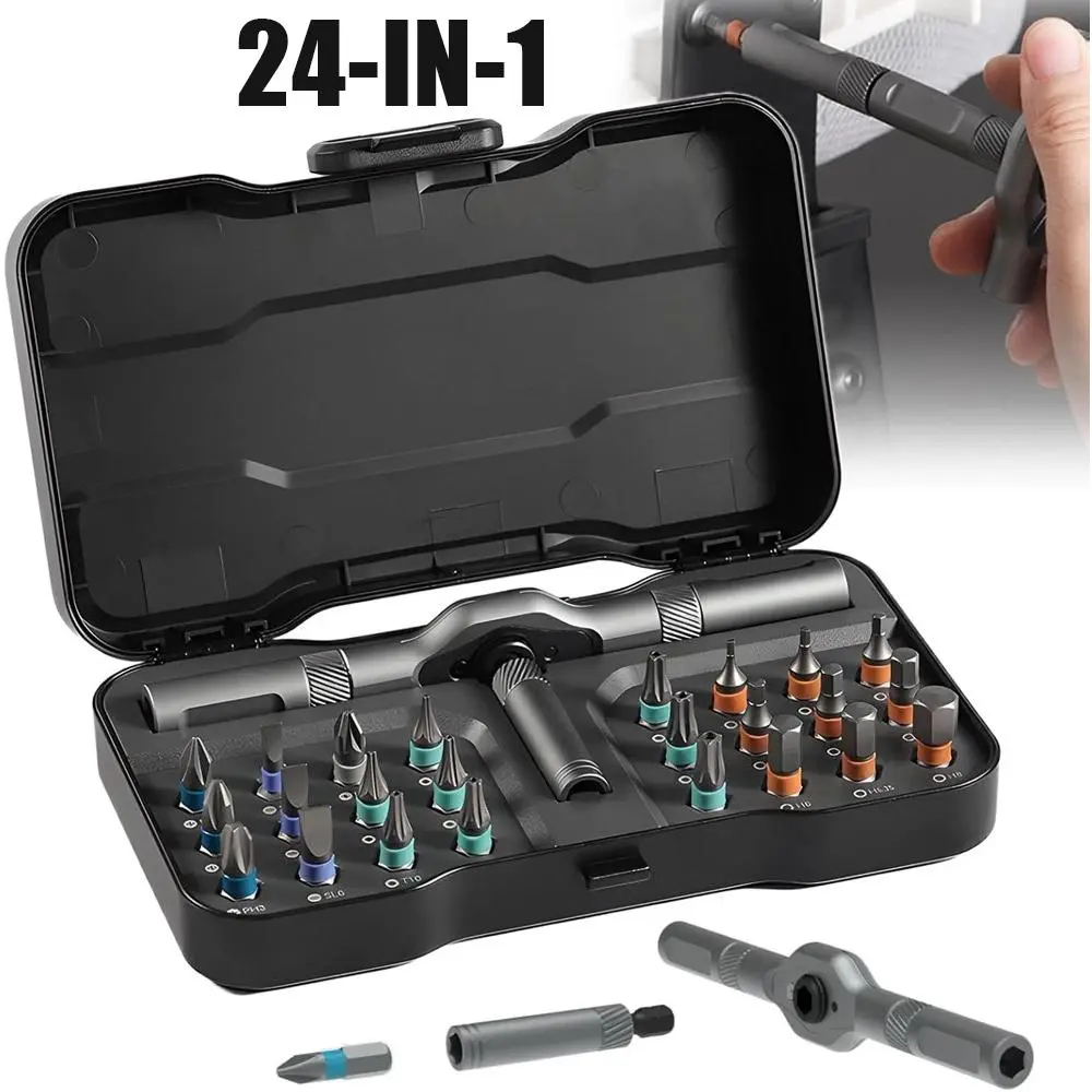 24-in-1 Ratchet Screwdriver Set, Compact Tool Kit with Ergonomic Handle, Magnetic Color-Coded Bits for DIY Projects, Father's Day Gift for Dads, Holidays, Home Upgrades, Magnetic Screwdriver, Diy Tasks, Electronic Gadget, Repair, All Skill Levels, Easy To