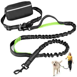 Hands Free Dog Leash with Zipper Pouch | Dual Padded Handles and Durable Bungee for Walking | Jogging and Running Your Dog | Black/Black, Black/Blue, Black/ Green