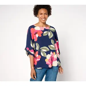 Susan Graver Regular Printed Rayon Crepe Dolman Sleeve Top