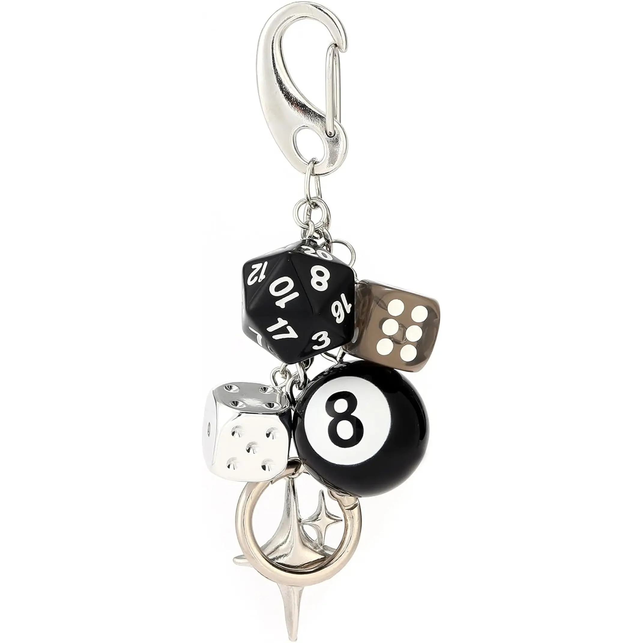 Y2K 8 Ball Keychain – Star Dice Billiards Keyring, Lucky 8 Ball Charm for Bags, Backpacks & Purses Dhdfisd