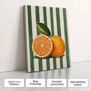 Retro Striped Orange Poster Canvas Wall Decor, Optional Frame, Suitable For Kitchen Wall Decoration, Modern Minimalist Art, Perfect Gift For Garden Lovers, Home Decoration Item, Suitable For Living Room, Entrance Hall, Bedroom, Bathroom.