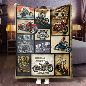 Vintage Motorcycle Print Blanket, Retro Motorbike Style Throw Blanket, Ideal Gift for Bike Riders, Multi-Use Cover Blanket