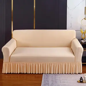 Solid Color Sofa Cover with Skirt, Couch Cover, 1 Count Non-slip Sofa Slipcover, Sofa Protector for Home Living Room Bedroom Hotel Dormitory Decor
