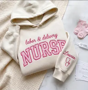 Embroidered Gingham Labor and Delivery Nurse Sweatshirt, RN Graduation Gift
