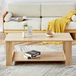A modern and practical log colored textured coffee table,tea table. The double-layer coffee table is made of MDF material. Suitable for living room 43.3"*21.6"*16.5" -W1151119290
