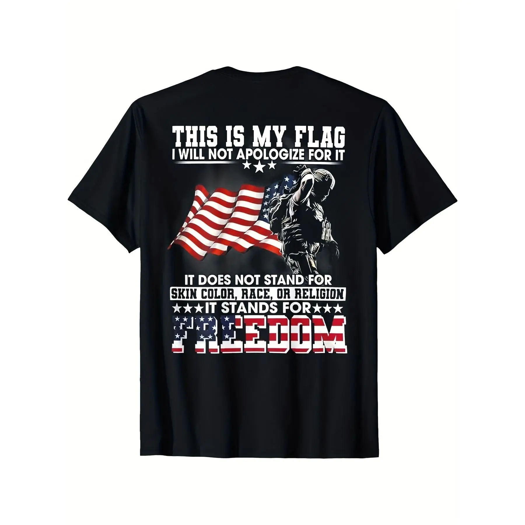 Patriotic American Flag Skull Graphic T-Shirt - Soft  Casual Fit Casual T-shirt, Distressed Grunge Style Print, Crew Neck Unisex All Season Shirt, American Skull Shirt Stretch Top