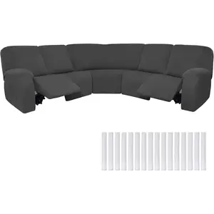 7 count L Shape Sectional Recliner Sofa Covers 5 Seat Sectional Couch Covers Milk Silk  Stretch Reclining Sofa Slipcover Furniture Protector for Living Room(Dark Gray,Milk Silk)