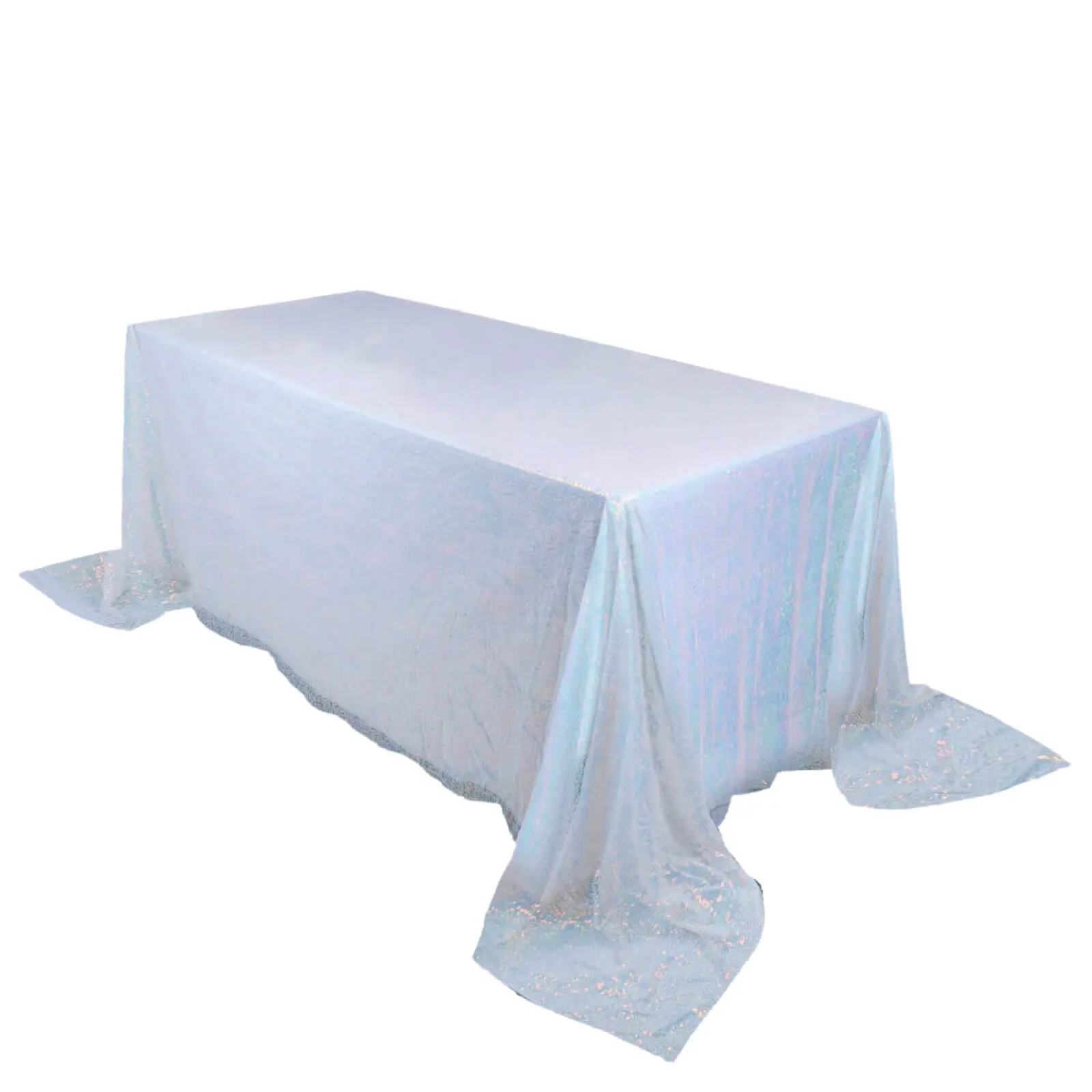 Glam Large Size 1-Piece 90inx132in Seamless Solid Iridescent Blue Sparkling Sequin Tablecloth - Large Rectangle Outdoor Table Cover, Dry Clean Only, All Seasons Party Display for Bridal and Baby Showers, Weddings, Birthdays