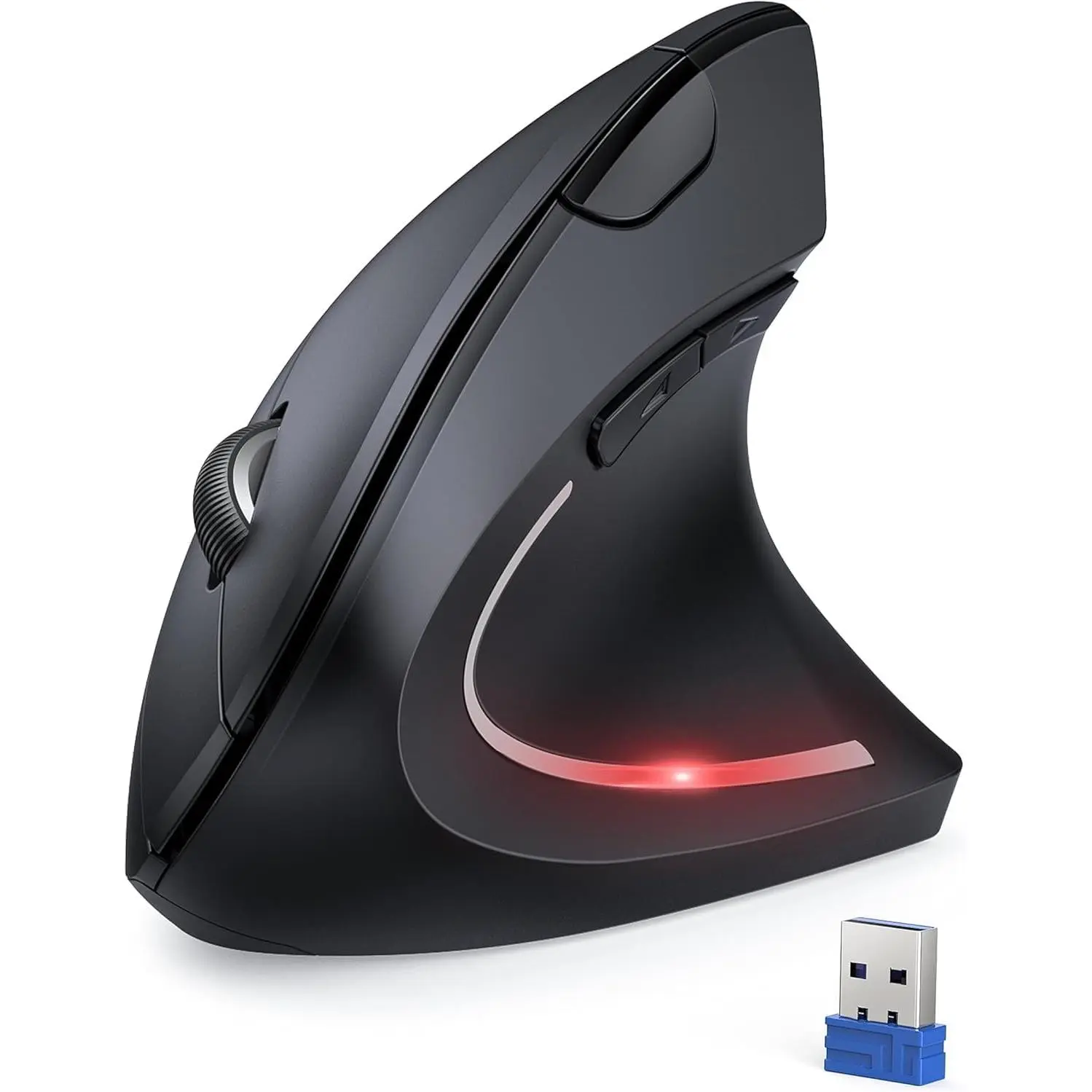P-MUW011 2.4G Ergonomic Vertical Wireless Mouse - 4800 DPI Optical Silent Click, 5 Adjustable DPI, 6 Buttons with Side Buttons, Portable, Energy-Saving, Less Stress for Right Hand Work, Windows Laptop/Desktop PC (No-Work AAA Compatibility)