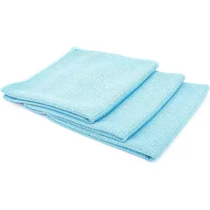 Standard Waffle Weave Microfiber Towels, Lint-Free Streak-Free 370gsm 16in x 16in Detailing Towel for Window Glass Drying Wax & Polish, Light Blue 3-Pack