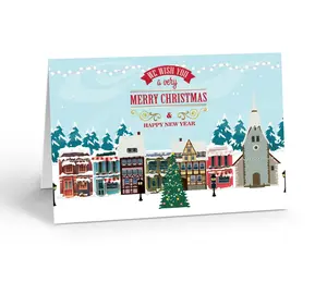 Stonehouse Collection Merry Christmas Cards - 12 Holiday Boxed Cards & Envelopes - Traditional Small Town - USA Made
