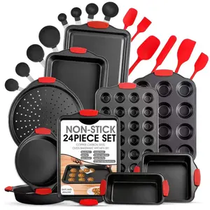 24PCS Premium Non-Stick Bakeware Set - Complete Baking Tools Kit, Oven Safe, Dishwasher Safe, Ideal for Home Baking & Roasting Bakeware Bakeware Bakeware Silicone Baked Cake Measuring Round Stackable Steel