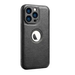 Luxury PU Leather Armor Case For Apple iPhone 16 15 Pro Max 14 13 Logo Hollow Fine Camera Hole Military Shockproof Back Cover