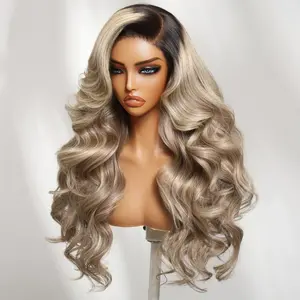【LIVE NEW IN】 22'' Unice Beige Blonde Highlights With Dark Roots Side-Part 13x4 Pre Everything  Lace Frontal Human Hair Wig with Drawstring Natural Hailine Ready to Wear Beginers Friendly