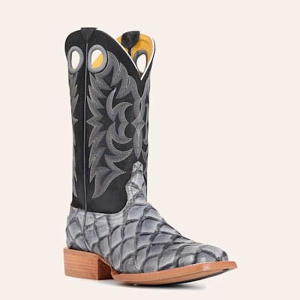 Cavender's Men's Intrepid Black and Gray Pirarucu Print Wide Square Toe Cowboy Boots