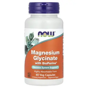 NOW Foods Magnesium Glycinate With BioPerine®, 60 Veg Capsules