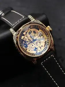 Men's High-End Mechanical Watch, Retro Style, Fashionable Stylish Watch, Analog Dial, Silver Color Alloy Case, Round Face, No Battery Needed, Perfect Gift, Skeleton Watches, Mechanical Wristwatches