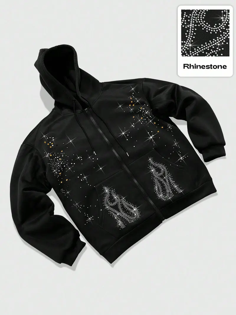 black hoodie with rhinestones - TikTok Shop
