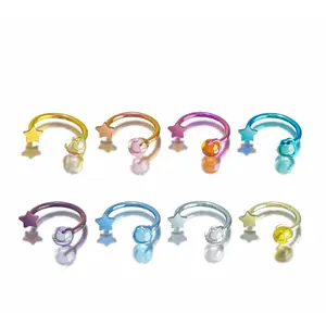 Anodized F136 Titanium Star Horseshoe Ring | Crystal Bead Circular Barbell | Helix Lip Septum Piercing Jewelry