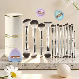 Maange Professional Dual-Ended Makeup Brush Set, 13 Pieces + 3 Puff Brushes + Brush Holder, Travel Makeup Kit for Women and Girls
