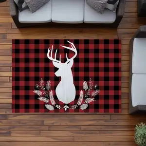 360 Stand Checkered Outdoor Rug, 4x6 ft Rectangle Polyester Printed Rug - Rustic Style, Kitchen Home Decor