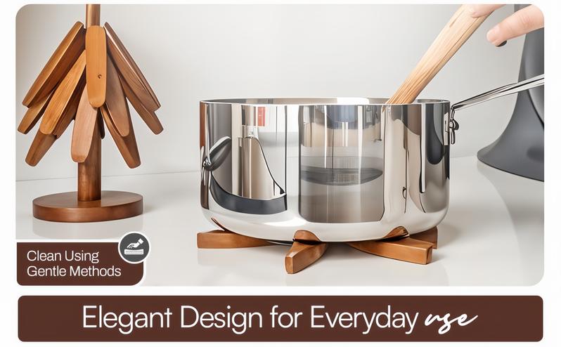 Natural Tree Trivet Set - 4 Wooden Trivets & 1 Stand - Heat-Resistant Foldable Design - Durable & High-Quality Solid Wood - Ideal for Hot Dishes, Pots, Bowls, Teapots - Kitchenware & Tableware Coasters