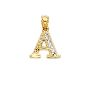 14K Solid Gold Two Tone Initial Pendant, Men, Womens, Kids, Gift
